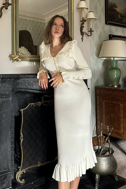 Amara Sicilya Fırfır Detaylı Midi Elbise