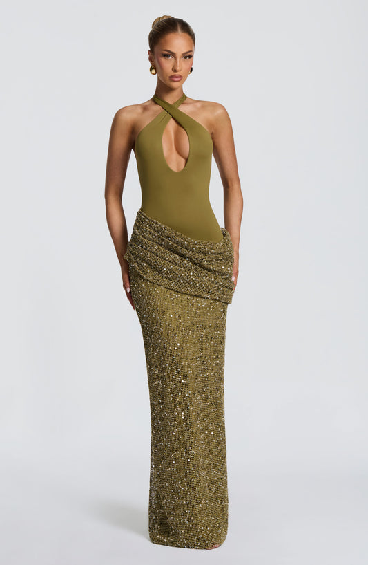 Solea Maxi Elbise – Koyu Zeytin Yeşili