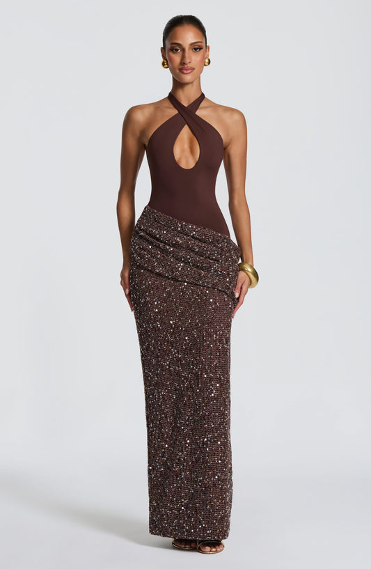 Solea Maxi Elbise – Mürdüm Kahve