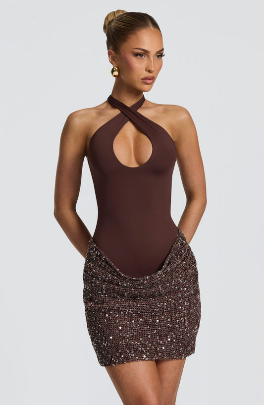 Solea Mini Elbise – Mürdüm Kahve