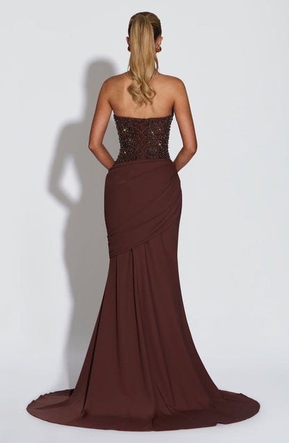 Taylor Maxi Elbise – Mürdüm Kahve