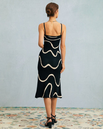 Siyah Dalga Midi Elbise